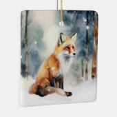 雪に覆われた森のかわいいキツネ セラミックオーナメント (右)