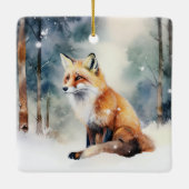 雪に覆われた森のかわいいキツネ セラミックオーナメント (裏面)