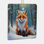 雪に覆われた森のかわいいキツネ セラミックオーナメント (右)