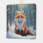 雪に覆われた森のかわいいキツネ セラミックオーナメント (左)