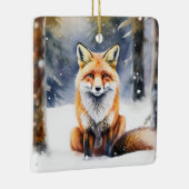 雪に覆われた森のかわいいキツネ セラミックオーナメント (右)