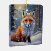 雪に覆われた森のかわいいキツネ セラミックオーナメント (右)