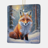 雪に覆われた森のかわいいキツネ セラミックオーナメント (左)