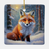 雪に覆われた森のかわいいキツネ セラミックオーナメント (裏面)