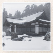 雪に覆われた森のオリエンタルハウス ガラスコースター (正面)