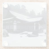 雪に覆われた森のオリエンタルハウス ガラスコースター (裏面)