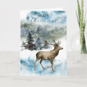雪に覆われた森のクリスマスカードに登場する鹿 カード (正面)