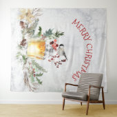雪に覆われた森のクリスマスバードメリークリスマス タペストリー (インサイチュ(横))