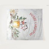 雪に覆われた森のクリスマスバードメリークリスマス タペストリー (正面(横))