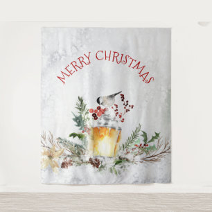 雪に覆われた森のクリスマスバードメリークリスマス タペストリー