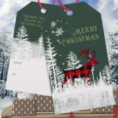 雪に覆われた森のバッファローのプレイドスタグメリークリスマス ギフトタグ