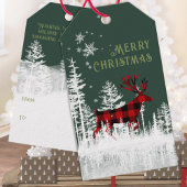 雪に覆われた森のバッファローのプレイドスタグメリークリスマス ギフトタグ