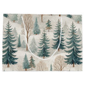 雪に覆われた森のパターン – 静かな冬の風景 ラージペーパーバッグ (裏面)
