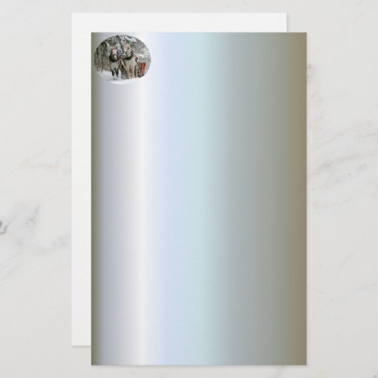 雪に覆われた森の中でスリーに乗る 便箋 (正面/裏面)