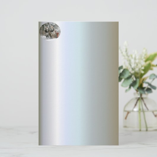 雪に覆われた森の中でスリーに乗る 便箋 (スタンド正面)