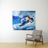 雪に覆われた森の中で烏と美しい女性 タペストリー (インサイチュ(横))