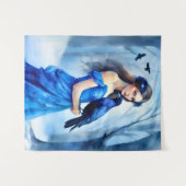 雪に覆われた森の中で烏と美しい女性 タペストリー (正面(横))