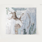 雪に覆われた森の中のクリスマスシカ タペストリー (正面(横))