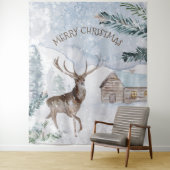 雪に覆われた森の中のクリスマスシカ タペストリー (インサイチュ)