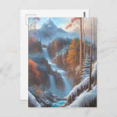 雪に覆われた森の中の美しい滝 ポストカード (正面/裏面)