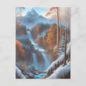 雪に覆われた森の中の美しい滝 ポストカード (正面)