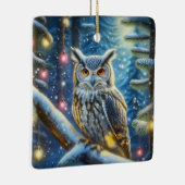 雪に覆われた森の中の角のフクロウ セラミックオーナメント (右)