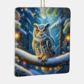 雪に覆われた森の中の角のフクロウ セラミックオーナメント (右)