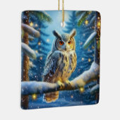 雪に覆われた森の中の角のフクロウ セラミックオーナメント (右)