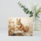 雪に覆われた森の中の赤リス ポストカード (スタンド正面)