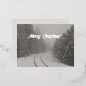 雪に覆われた森の鉄道メリークリスマス 箔シーズンポストカード (正面/裏面)
