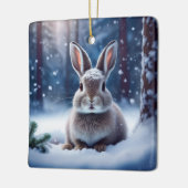 雪に覆われた森の陶器の可愛いウサギのオーナメント セラミックオーナメント (左)