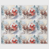 雪に覆われた森をサンタが駆け抜ける ラッピングペーパー (フラット)