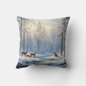 雪に覆われた森林と野生動物 クッション (裏面)