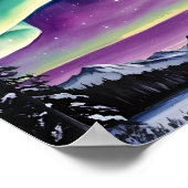 雪に覆われた森、松、風景のオーロラ ポスター (角)