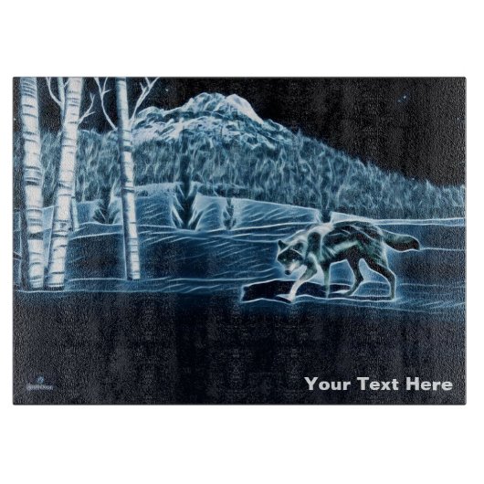 雪に覆われた狼 カッティングボード (正面)