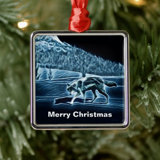 雪に覆われた狼 メタルオーナメント (ツリー)