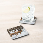 雪に覆われた白い尾の鹿 コースター (右側)