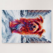 雪に覆われた白失ったい街路のかわいい野良犬 ジグソーパズル (横)