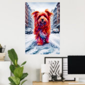 雪に覆われた白失ったい街路のかわいい野良犬 ポスター (ホームオフィス)