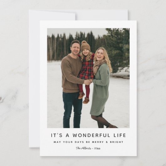 雪に覆われた素晴らしいクリスマスの家族の写真 シーズンカード (正面)