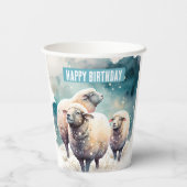 雪に覆われた羊 – 誕生日パーティー –  紙コップ (裏面)