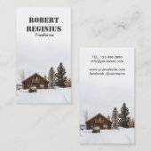 雪に覆われた茶色の木造の家 名刺 (正面/裏面)