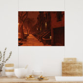 雪に覆われた茶色の石 – 夜 ポスター (キッチン)