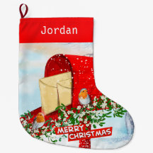 雪に覆われた赤いポストボックスの冬の鳥パーソナライズされた