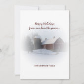 雪に覆われた赤い納屋とサイロハッピーホリデー シーズンカード (正面)