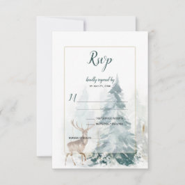 雪に覆われた雄鹿のいる冬のモミの木 RSVP