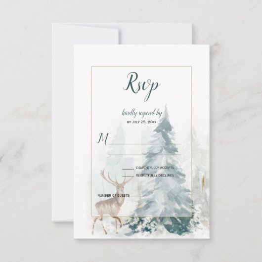 雪に覆われた雄鹿のいる冬のモミの木 RSVP (正面)