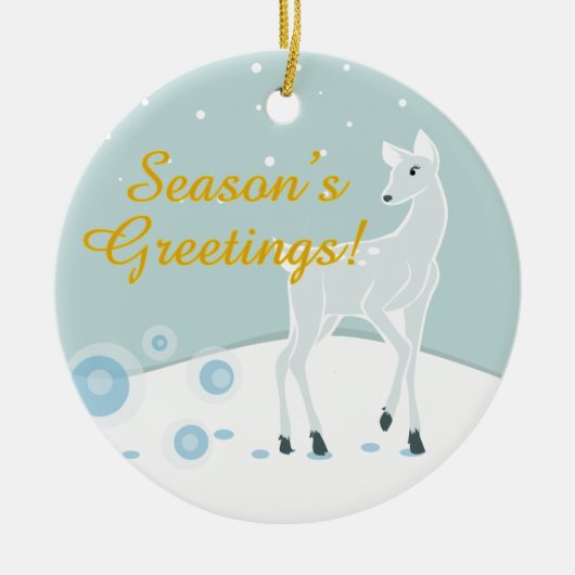 雪に覆われた鹿 セラミックオーナメント (正面)