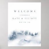 雪に覆われた | 冬の水の色結婚の歓迎サイン ポスター (正面)