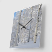 雪に覆われた《植物》アスペン、ベアトラップ-荒涼地 スクエア壁時計 (傾斜)